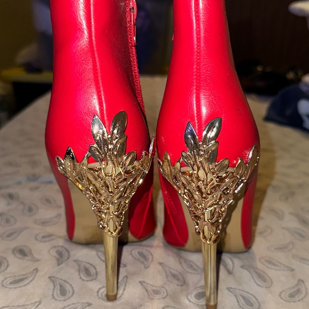 JustFab Red Heels with Gold Accents